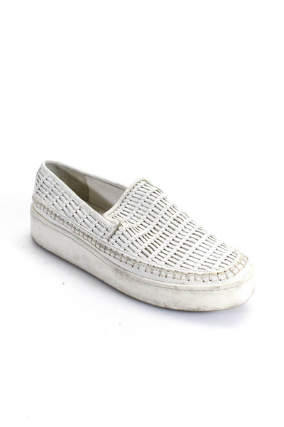 Vince Women's Slip On Platform Woven Detail Sneakers White Size 8.5