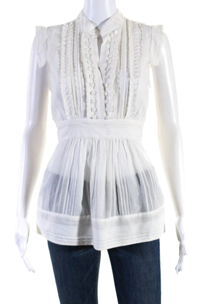 BCBG Max Azria Womens Striped Blouse White Cotton Size Extra Small