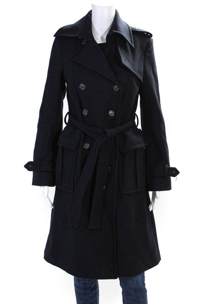 Derek Lam Womens Knee Length Double Breasted Peacoat Navy Blue Size 4