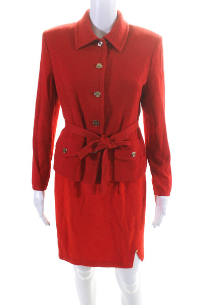 St. John Collection By Marie Gray Womens Santana Knit Skirt Suit Red Size 4 6