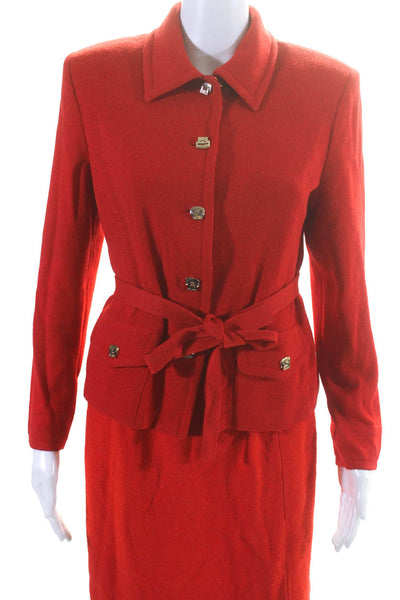 St. John Collection By Marie Gray Womens Santana Knit Skirt Suit Red Size 4 6
