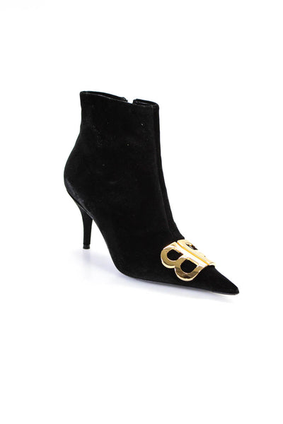 Balenciaga Womens BB Velvet Ankle Boot Black Gold Size 36 6