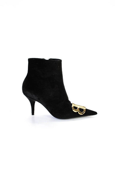 Balenciaga Womens BB Velvet Ankle Boot Black Gold Size 36 6