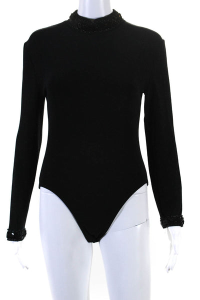 Bergdorf Goodman Womens Mock Neck Embroidered Sequence One Piece Black Size 42