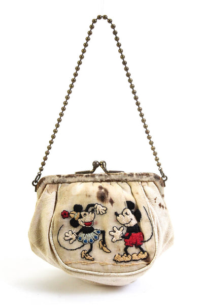 Little Lady Womens Vintage Embroidered Kiss Lock Mini Tote Handbag Ivory