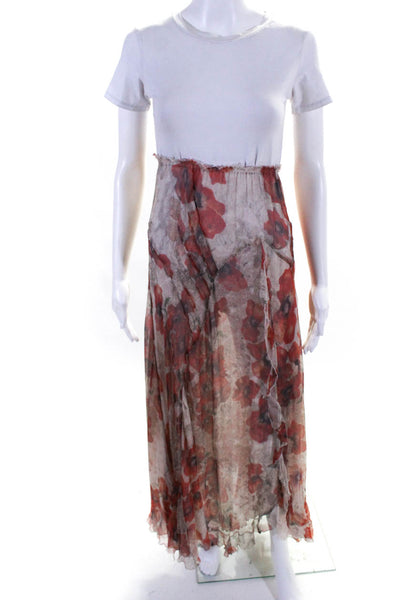 Isabel Marant Womens Elastic Waistband Floral Sheer Overlay Skirt Beige FR 36
