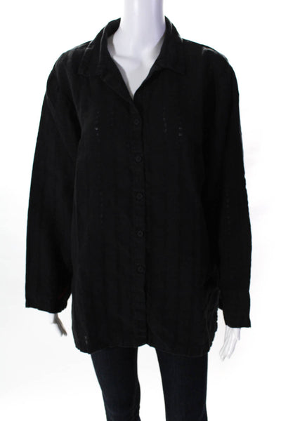 Eileen Fisher Women's Button Down Collared Shirt Black Size Large