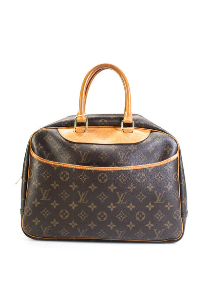Louis Vuitton Womens Deauville Monogram Canvas M47270 Tote Handbag Brown Leather