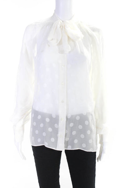 Dolce and Gabbana Womens Button Front Tie Neck Dotted Sheer Shirt White IT 42