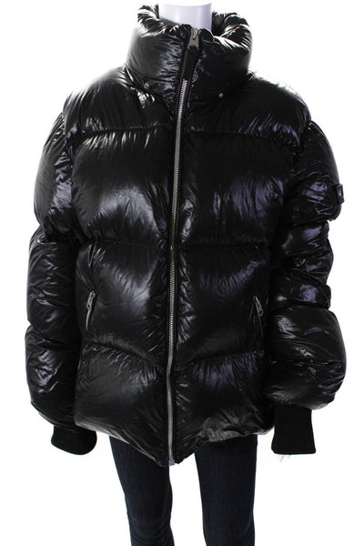 Mackage Womens Front Zip Collared Down Quilted Puffer Jacket Black Size IT 44