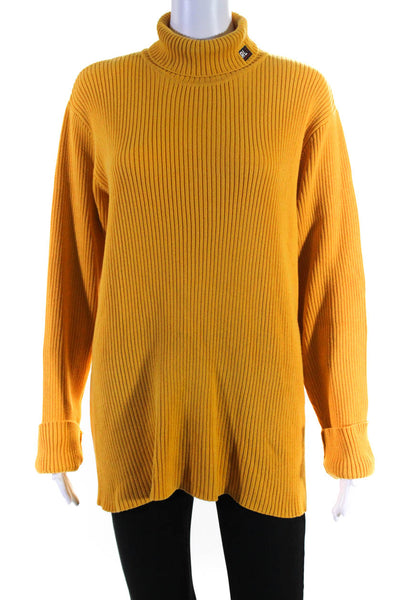 Ralph Lauren Polo Jeans Womens Ribbed Turtleneck Sweater Yellow Cotton Size Larg