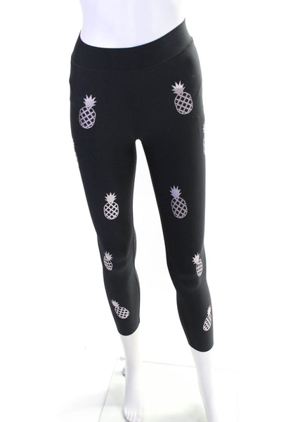Ultracor Womens Smocked Abstract Metallic Nylon Leggings Black Size Small
