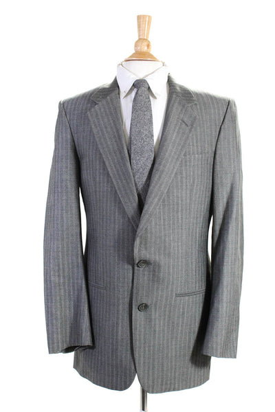 Christian Dior Mens Striped Two Button Blazer Jacket Gray Wool Size 40 Long