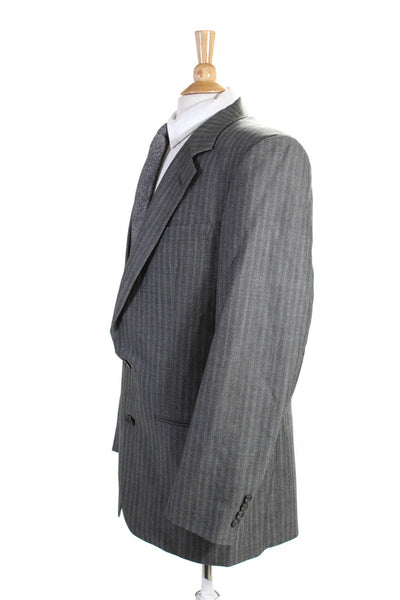 Christian Dior Mens Striped Two Button Blazer Jacket Gray Wool Size 40 Long
