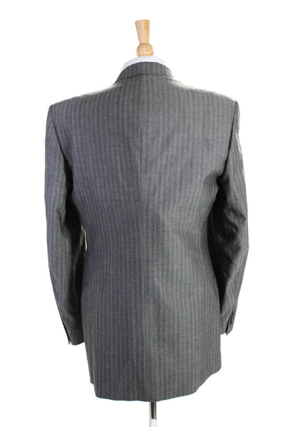 Christian Dior Mens Striped Two Button Blazer Jacket Gray Wool Size 40 Long