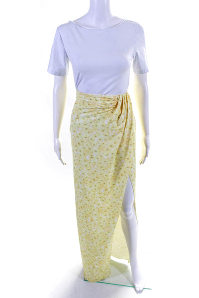 Ronny Kobo Womens Floral Print Side Slit Long Skirt Yellow Size Small