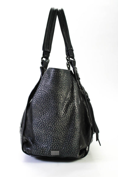 Kooba Womens Leather Zip Front Shoulder Bag Handbag Metallic Blue Black