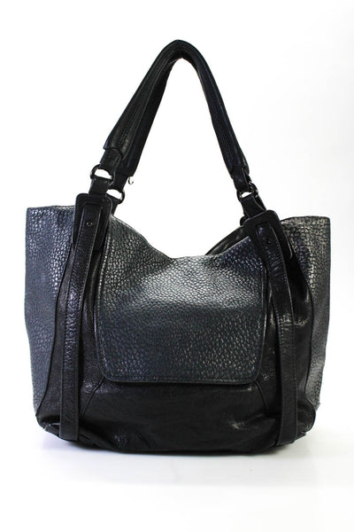 Kooba Womens Leather Zip Front Shoulder Bag Handbag Metallic Blue Black