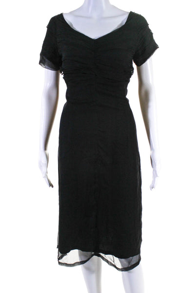 Dries Van Noten Womens V Neck Ruched Silk Short Sleeve Maxi Dress Black Size 40