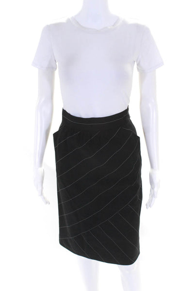 Escada Womens Diagonal Stripe Pencil Skirt Black Wool Size EU 38