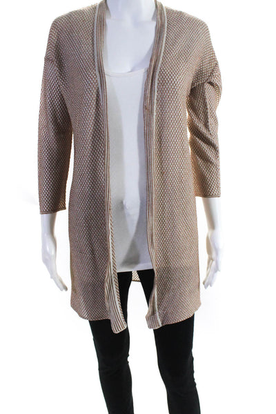 M Missoni Womens Metallic Check Print Open Front Cardigan Brown Size Small