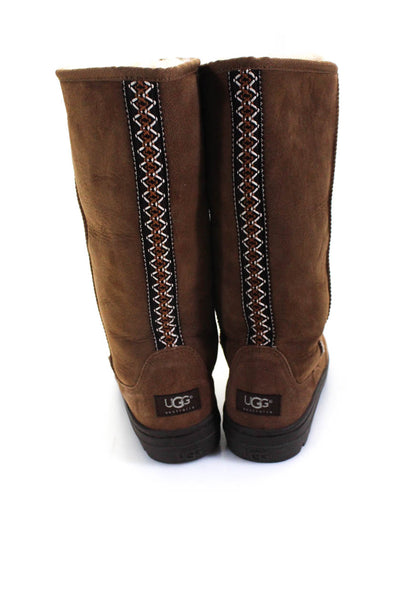 UGG Australia Womens Round Toe Suede Embroidered Knee High Boots Brown Size 8