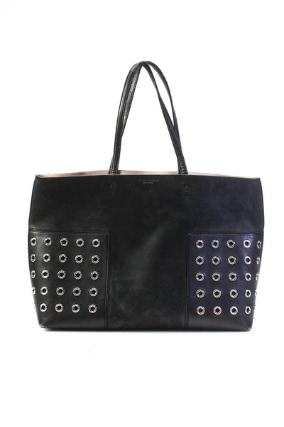 Tory Burch Womens Leather Suede Embellished Tote Shoulder Bag Black