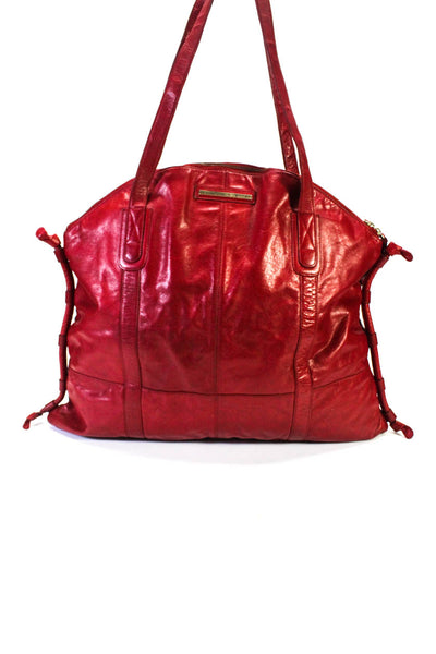 Golden Bleu Womens Zip Top Solid Four Pocket Leather Tote Handbag Red