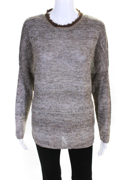 Avant Toi Womens Leather Constrast Crew Neck Sweater Brown Size Small
