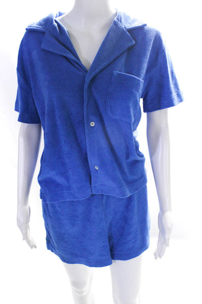 WSLY Women's Cotton Blend Terry Shorts Shirt  Blue Size S Lot 2