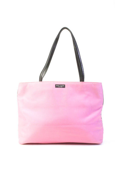 Kate Spade New York Womens Double Handle Logo Tote Handbag Pink Black Canvas