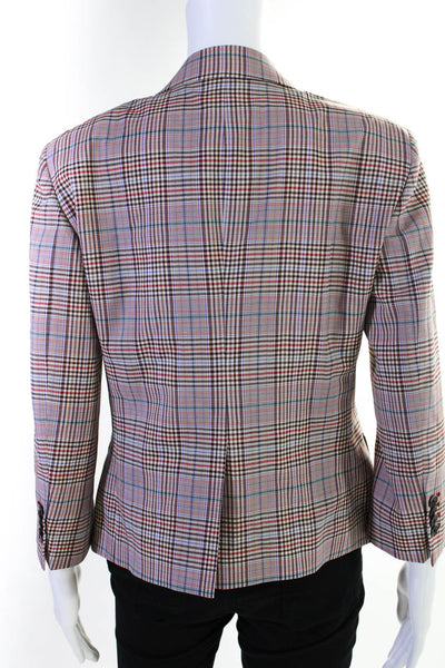 QL2 Women's Button Front Plaid Blazer Red Brown Blue Size 46 With Tags
