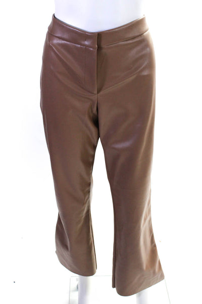 QL2 Women's Vegan Leather Straight Leg Pants Light Brown Size 46