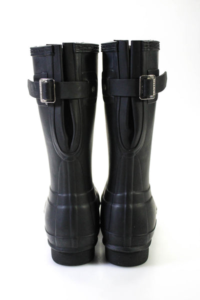 Hunter Womens Buckle Closure Round Toe Low Heel Tall Black Rain Boots Size 6