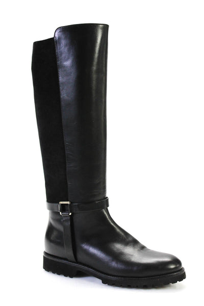 Longchamp Womens Leather Buckle Knee High Boots Black Size 7