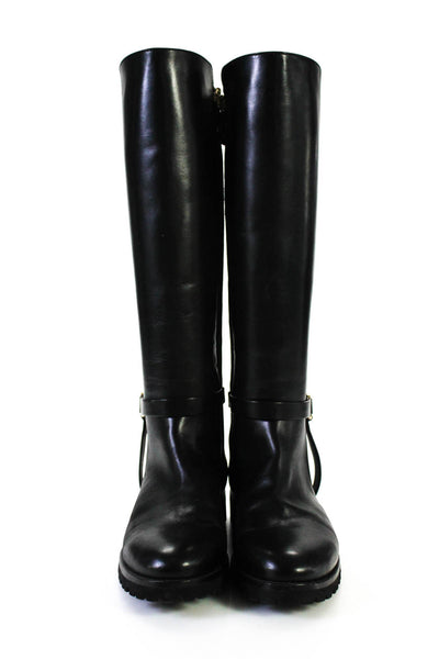 Longchamp Womens Leather Buckle Knee High Boots Black Size 7