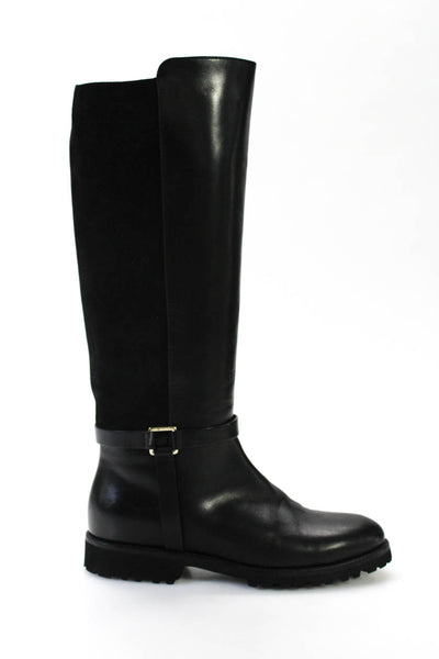 Longchamp Womens Leather Buckle Knee High Boots Black Size 7
