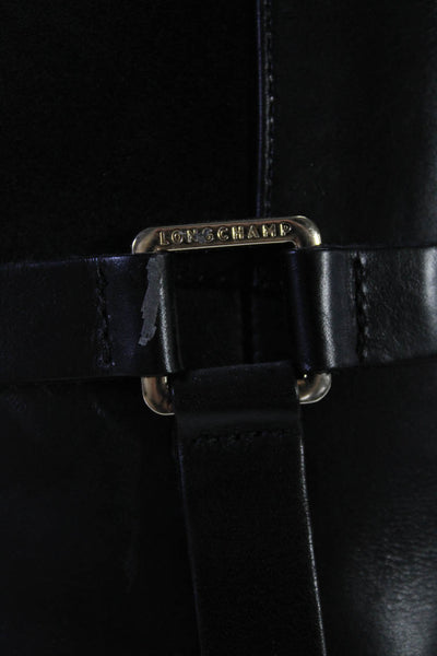 Longchamp Womens Leather Buckle Knee High Boots Black Size 7