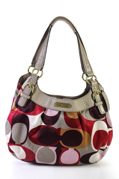 Coach Womens Leather Trim Gold Logo Canvas Shoulder Handbag Multicolor