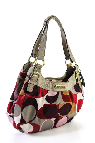 Coach Womens Leather Trim Gold Logo Canvas Shoulder Handbag Multicolor