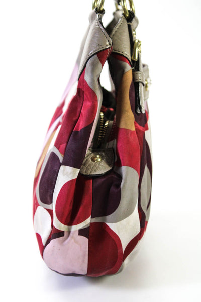 Coach Womens Leather Trim Gold Logo Canvas Shoulder Handbag Multicolor