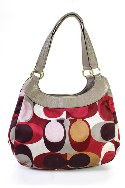 Coach Womens Leather Trim Gold Logo Canvas Shoulder Handbag Multicolor