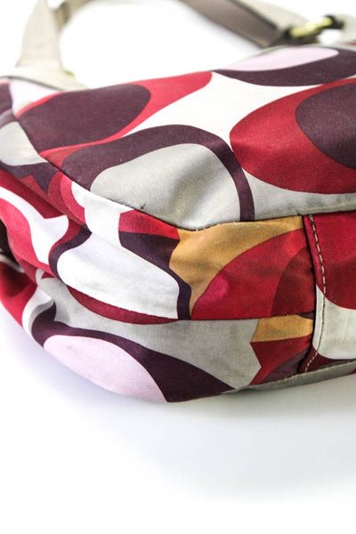 Coach Womens Leather Trim Gold Logo Canvas Shoulder Handbag Multicolor