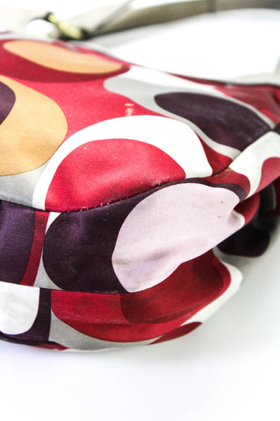 Coach Womens Leather Trim Gold Logo Canvas Shoulder Handbag Multicolor