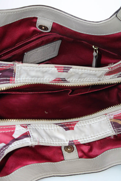 Coach Womens Leather Trim Gold Logo Canvas Shoulder Handbag Multicolor