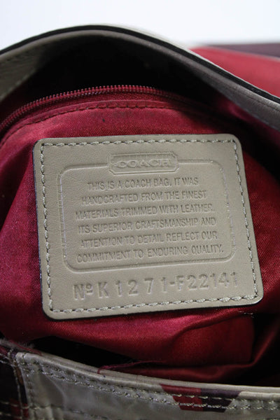 Coach Womens Leather Trim Gold Logo Canvas Shoulder Handbag Multicolor