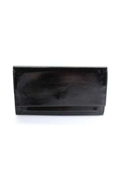 Gucci Womens Patent Leather Long Wallet Black