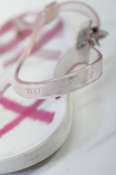 Burberry Womens T Strap Clear Gingham Sandals White Pink Size 37