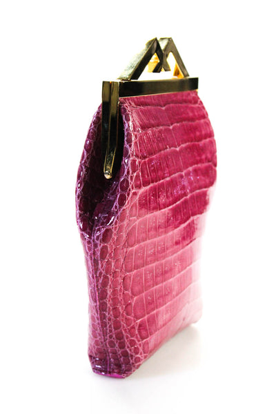 Maria Oliver Womens Alligator Turnlock Close Clutch Handbag Pink Medium