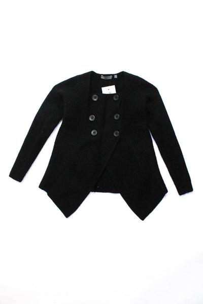 Vince Women's Square Neck Cropped Double Breasted Sweater Black Size XS